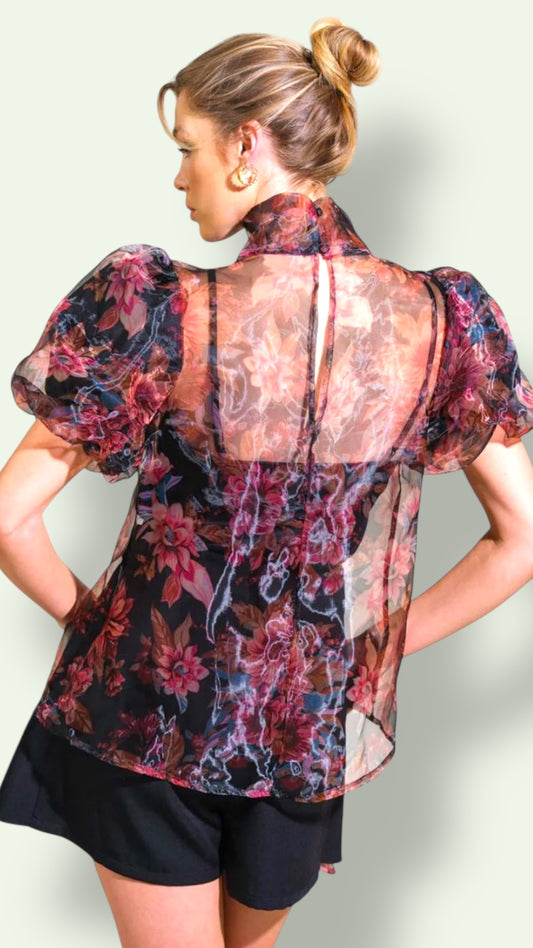 ORGANZA BLOUSE WITH FLOWER