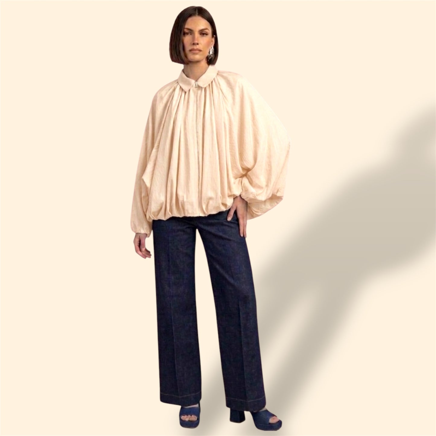 BEIGE PEPlUM BLOUSE