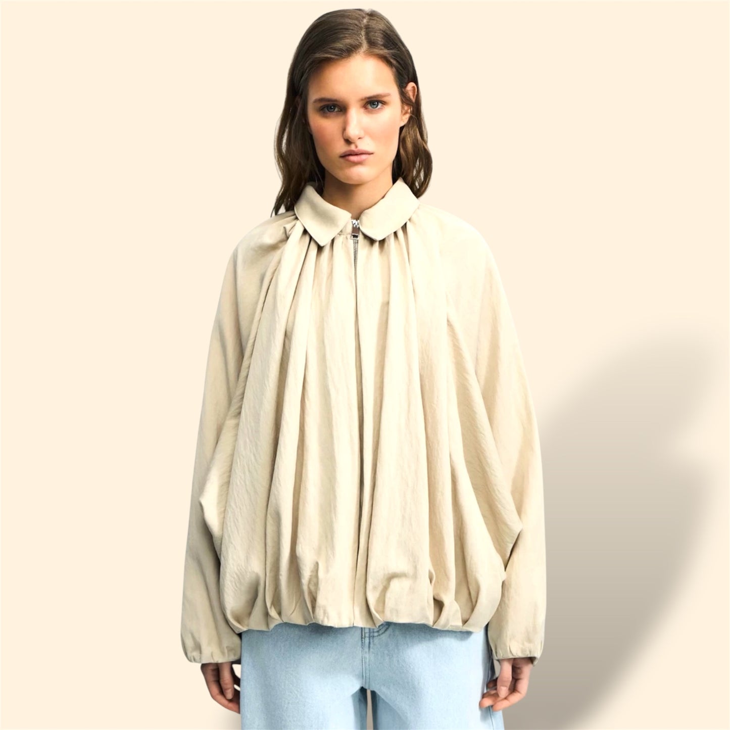 BEIGE PEPlUM BLOUSE