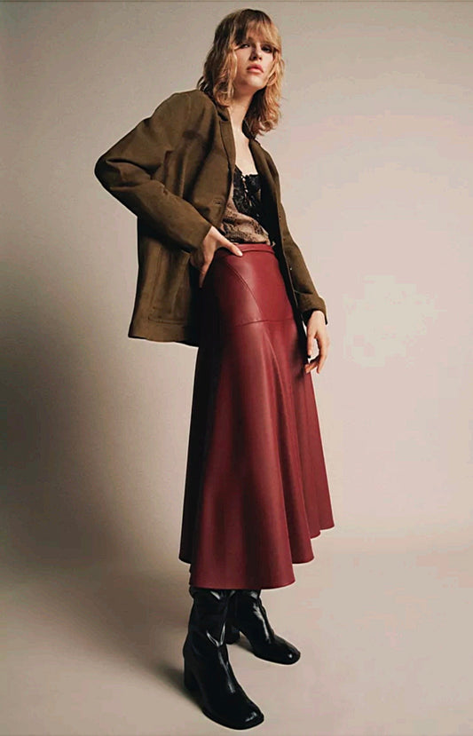 SKIRT LEATHER BURGUNDY