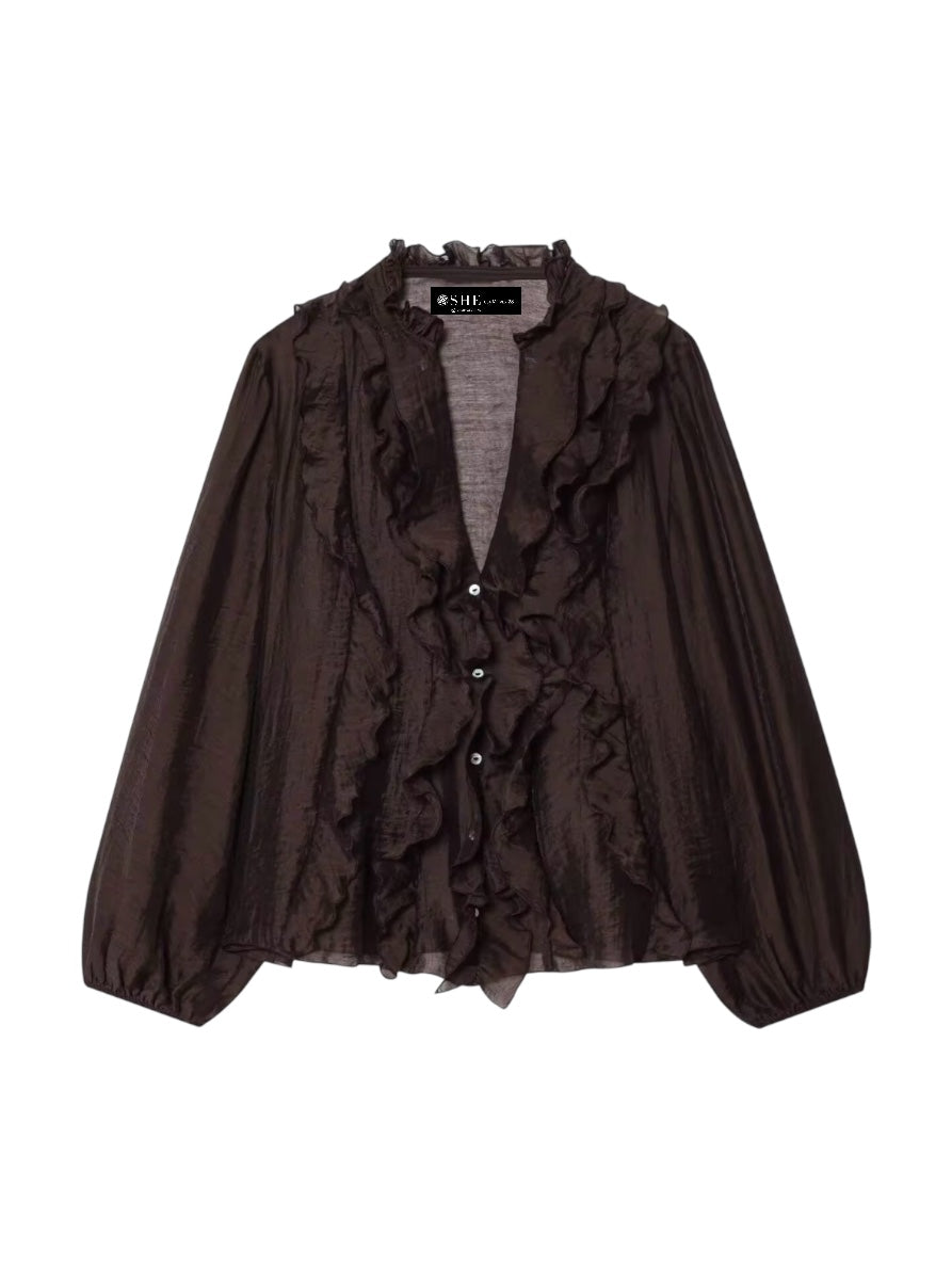 BROW RUFFLED BLOUSE