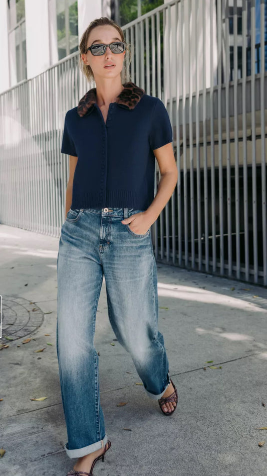 CARDIGAN COLLAR ANIMAL PRINT