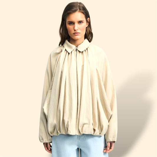 BEIGE PEPlUM BLOUSE