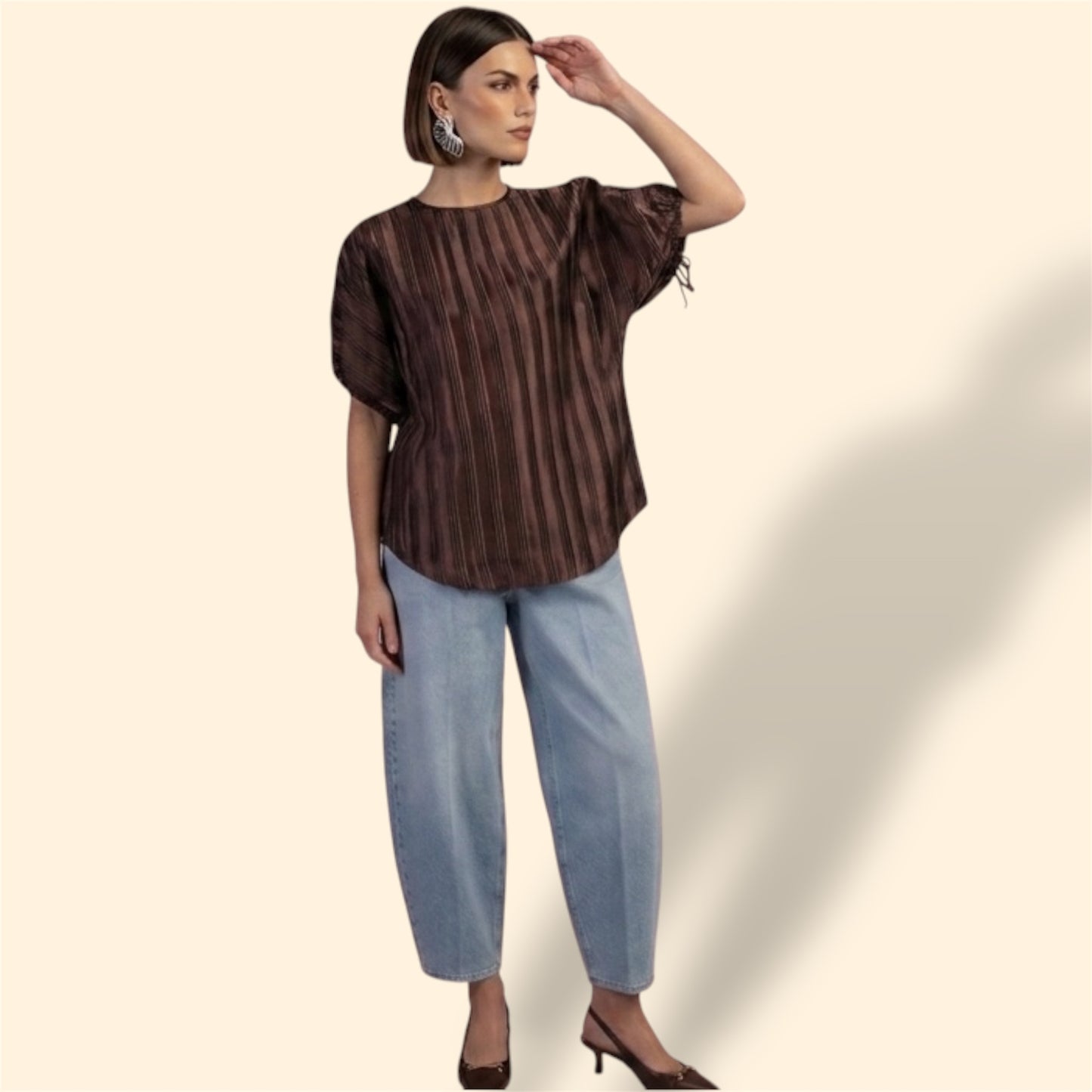 RIBBED BROWN BLUSA