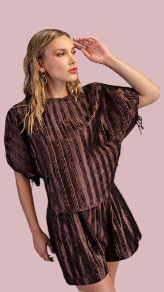 RIBBED BROWN BLUSA